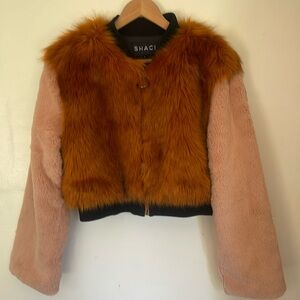 Shaci Blue Faux Fur Short Jacket size Large